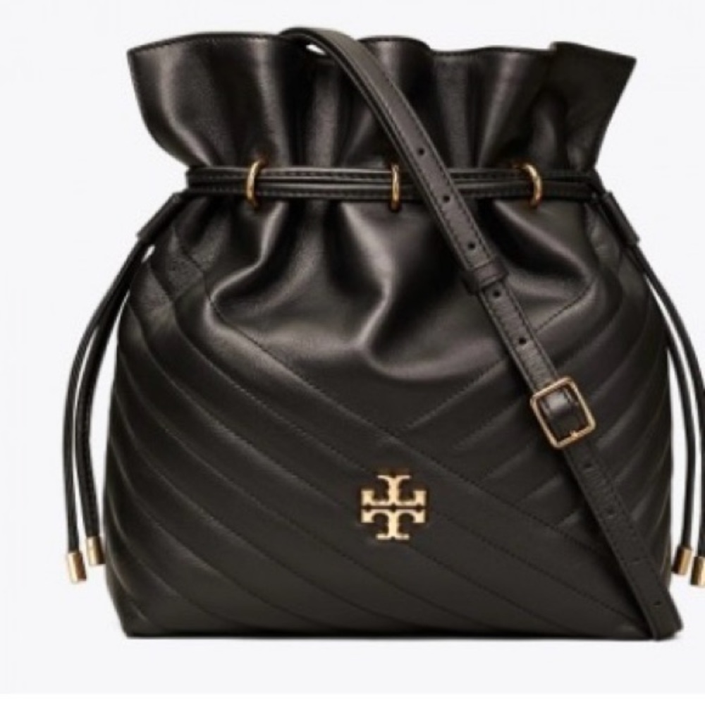 Tory Burch Black Leather Drawstring Bag